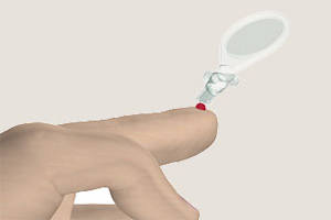 Blood key about to draw up blood into capillary slot