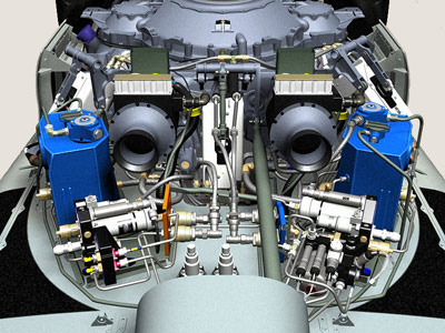Frontal view of hydraulic systems - fairing removed